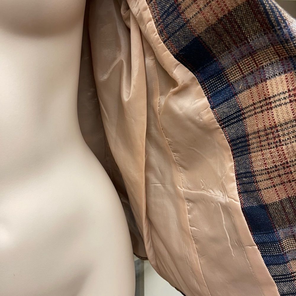 Vintage Jantzen Tan Blue Plaid  Tweed Blazer Sz 12 Lined Classic Preppy Academia - Picture 7 of 8